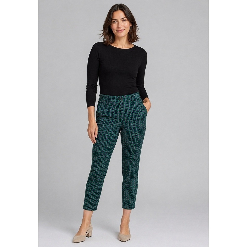 Anthropologie Essential‎ Slim Trouser Pants Womens 4 Green Blue Butterfly Cotton